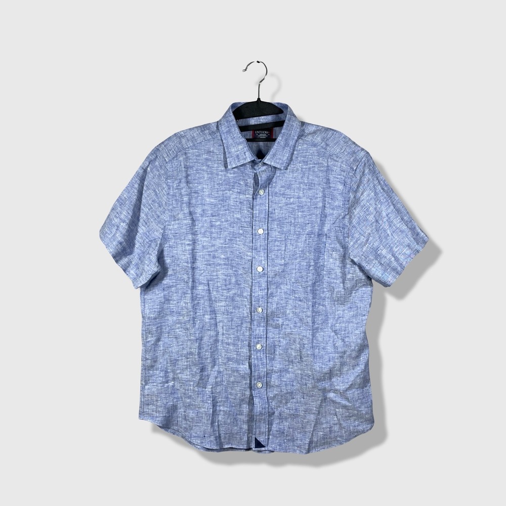 UNTUCKit Linen Button Down Shirt Mens Medium Blue Coastal Beach Summer Casual